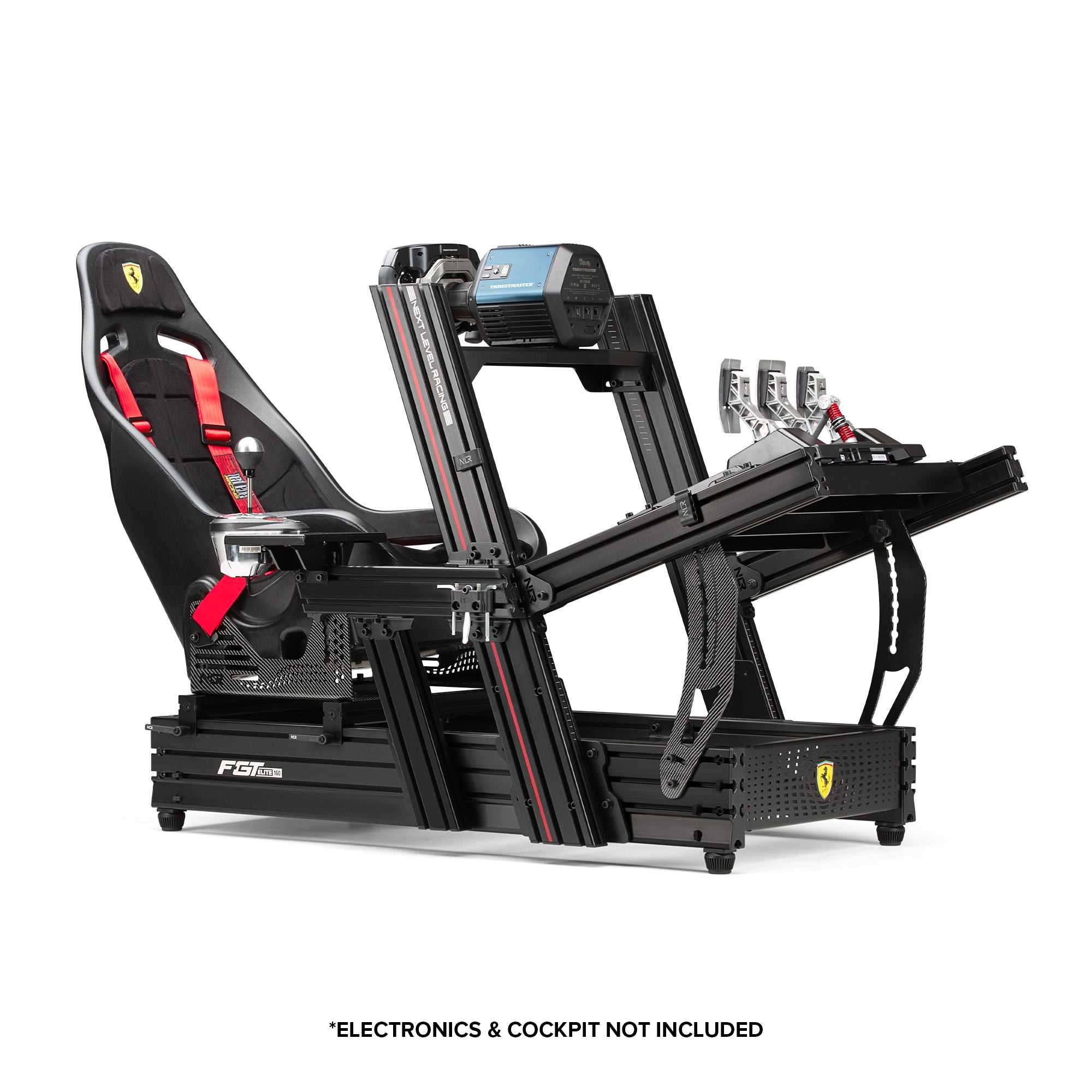 Next Level Racing F-GT Elite Ferrari Edition Cockpit – Premium sim racing cockpit in Ferrari red with adjustable seating and frame for immersive racing experiences.