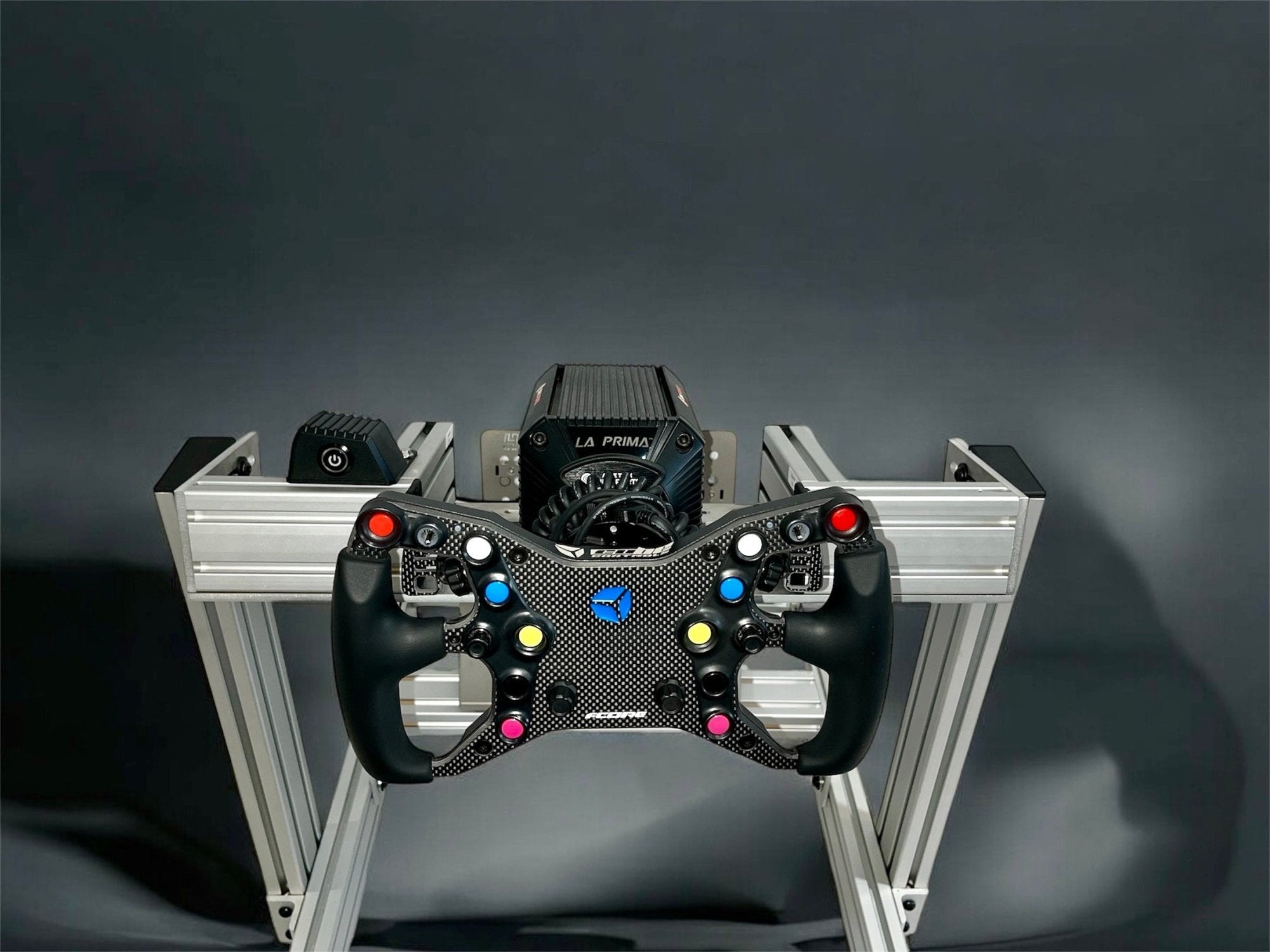 Premium Cube Controls sim racing steering wheels and button plates, designed for precision and high-performance in racing simulator setups