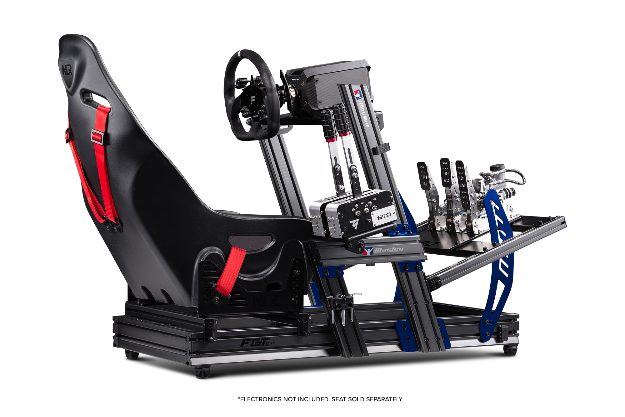 Next Level Racing F-GT Elite iRacing Edition cockpit offering multiple racing positions for sim racing enthusiasts, with premium aluminum profile design.