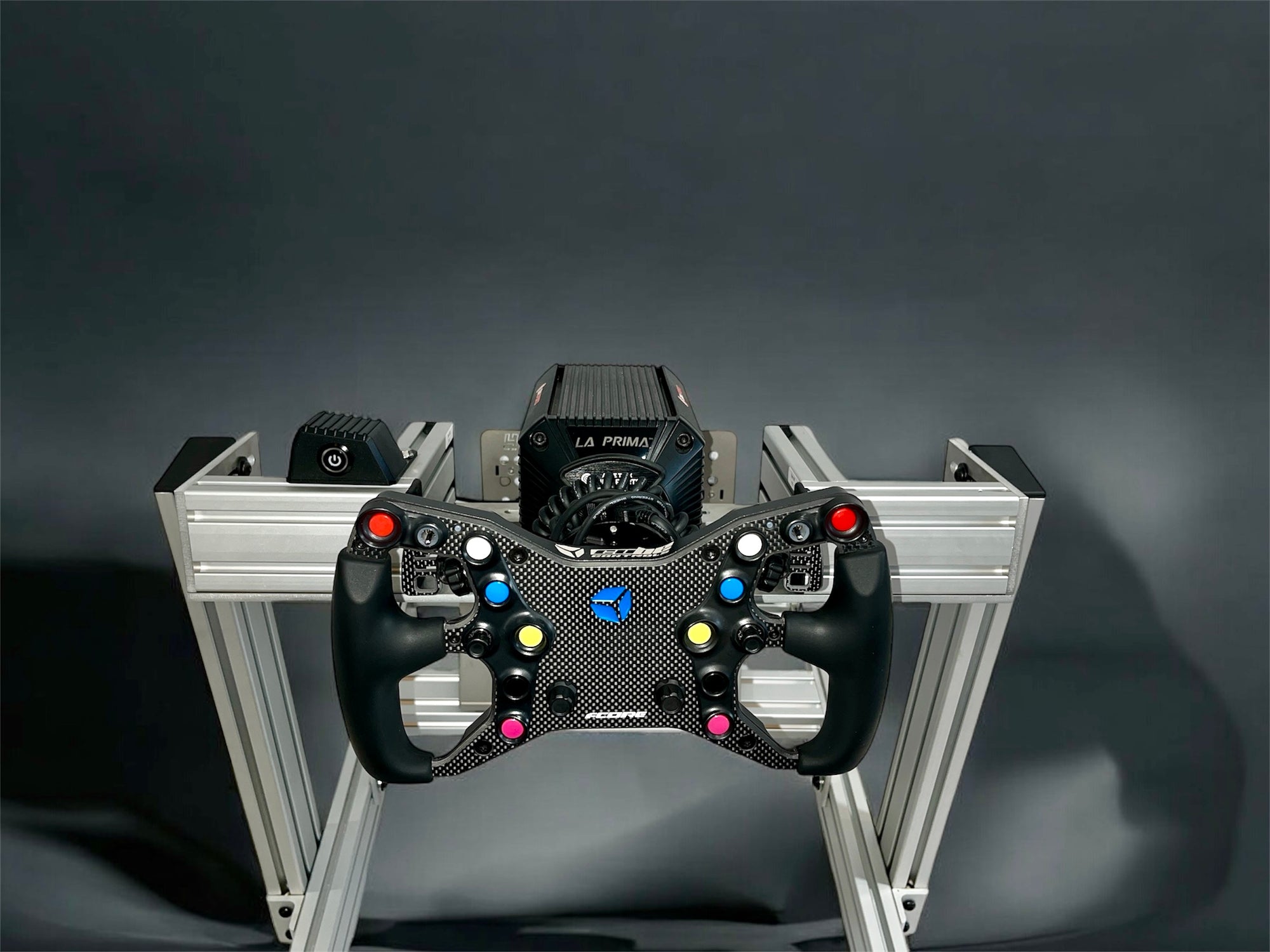 SRP GT100 ELITE racing simulator chassis - premium sim racing cockpit for immersive virtual racing experience, compatible with all major racing wheel brands and designed for stability, comfort, and adjustability.