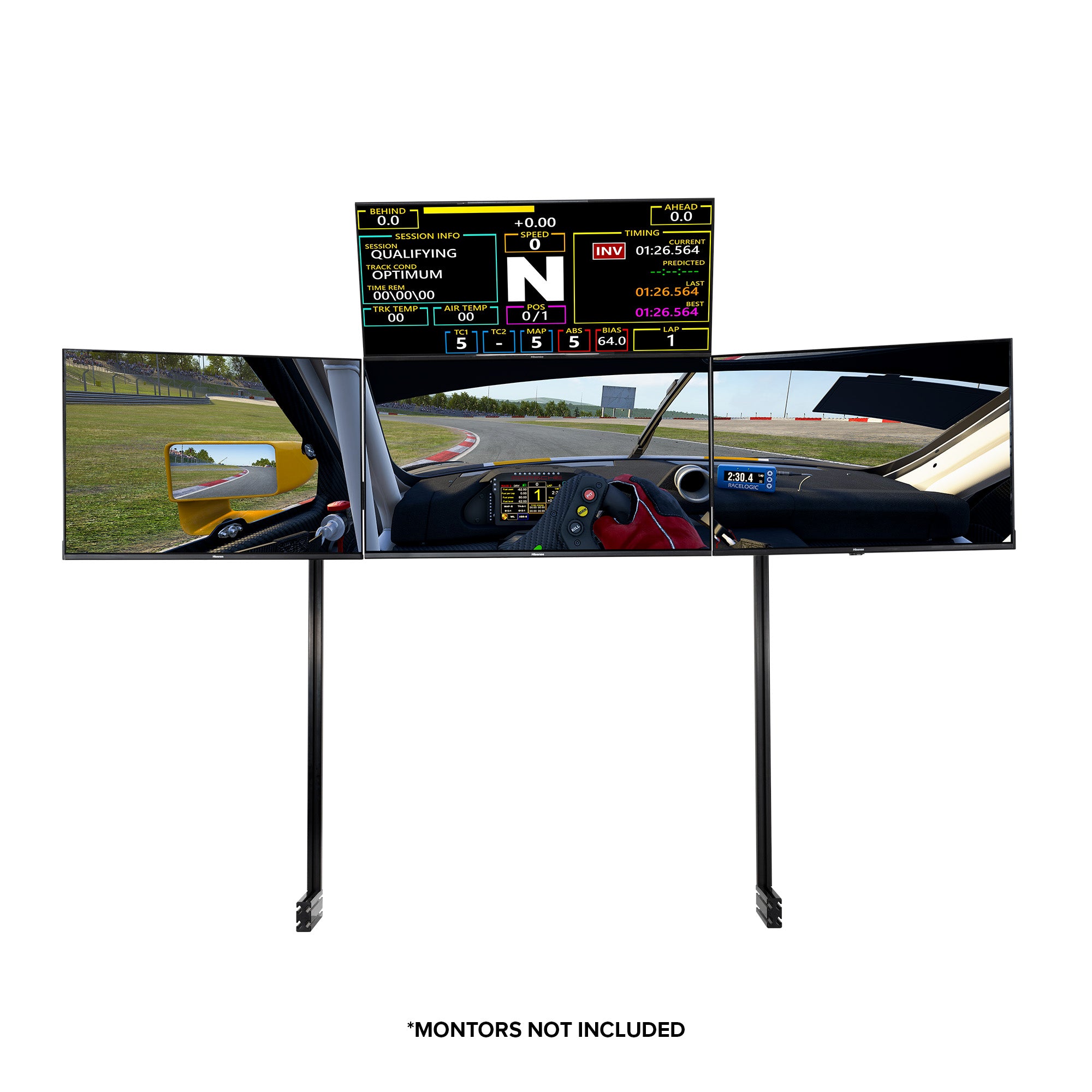 ELITE Free Standing Quad Monitor Stand – Black Edition | Immersive Sim Racing Setup