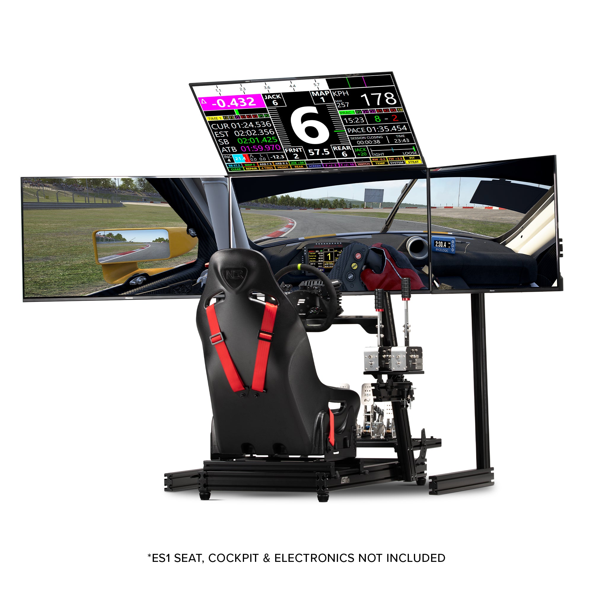 ELITE Free Standing Quad Monitor Stand – Black Edition | Immersive Sim Racing Setup