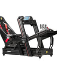 Next Level Racing F-GT Elite 160 Scuderia Ferrari Edition sim racing cockpit, featuring Ferrari branding, adjustable positions, and premium aluminum construction for an immersive racing simulator experience.