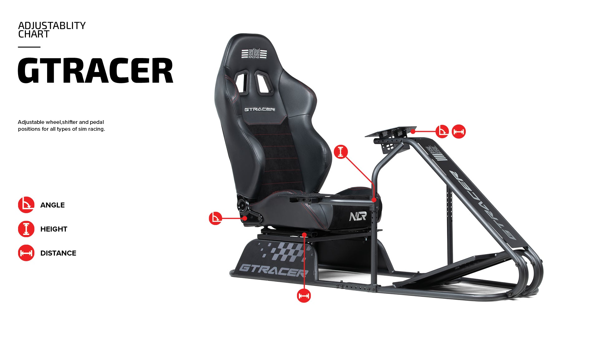 Next Level Racing GTRacer Cockpit offering a premium GT racing experience with a reclining seat, adjustable mounts, and full support for sim racing peripherals.