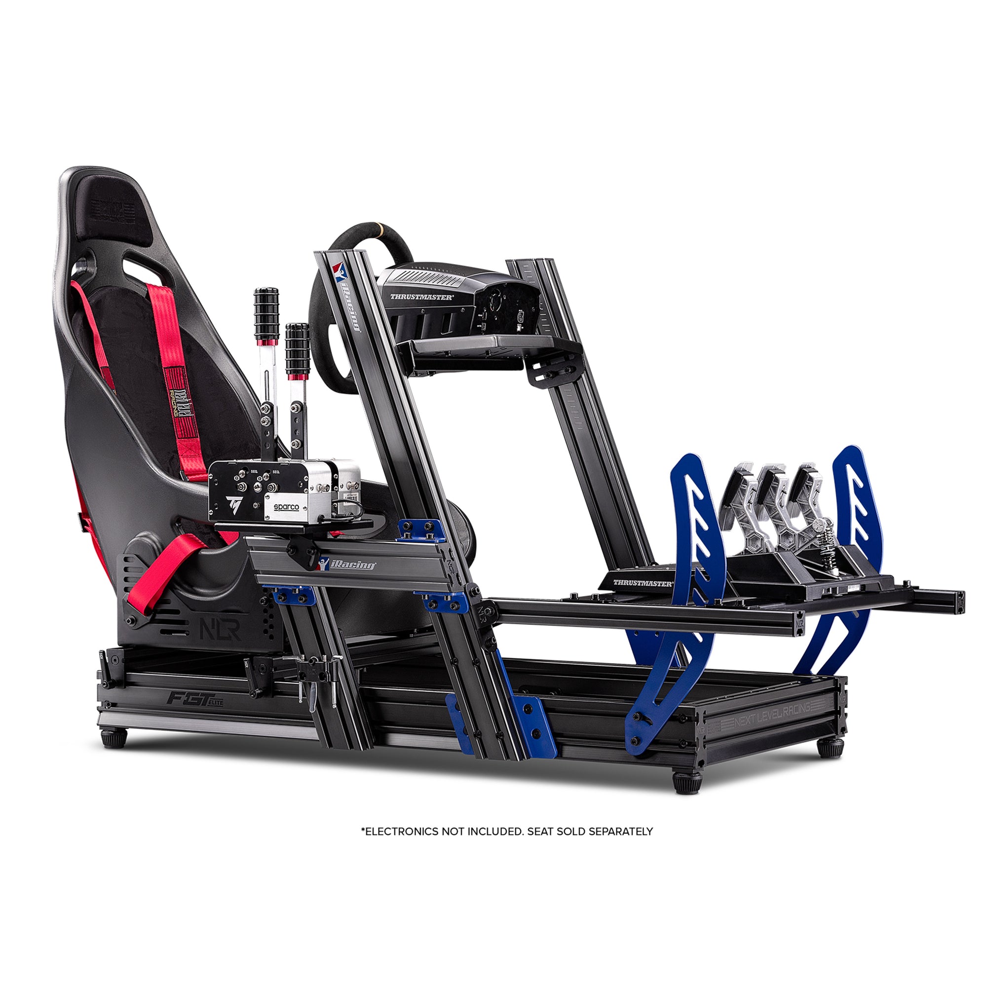 Next Level Racing F-GT Elite iRacing Edition cockpit offering multiple racing positions for sim racing enthusiasts, with premium aluminum profile design.